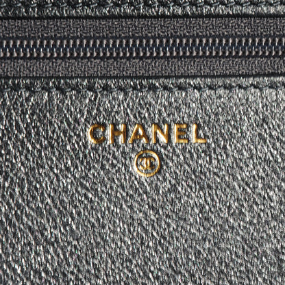 Chanel Metallic Calfskin Quilted Boy Wallet On Chain WOC Charcoal 7 of 9