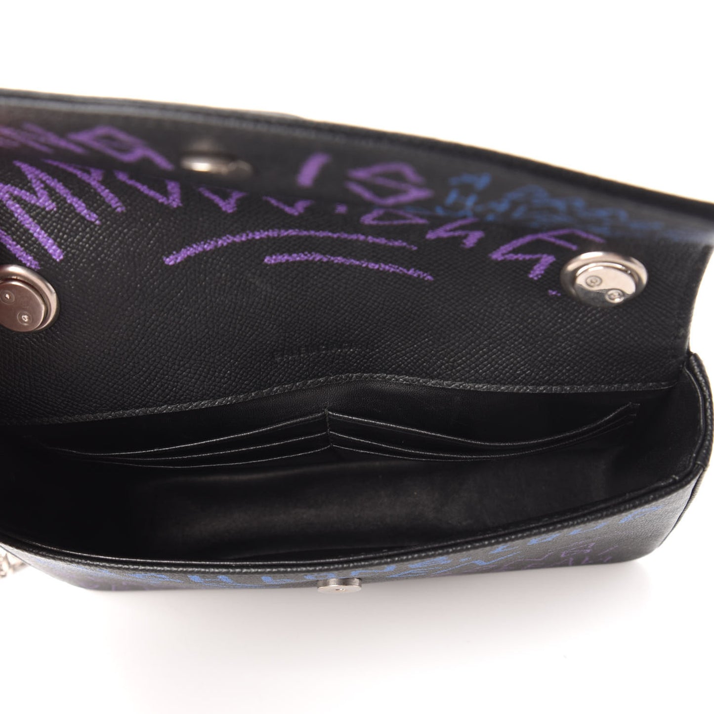 Grained Calfskin Graffiti BB Chain Wallet Black Bleu Violet
