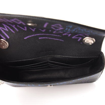 Balenciaga Grained Calfskin Graffiti BB Chain Wallet Black Bleu Violet 5 of 9