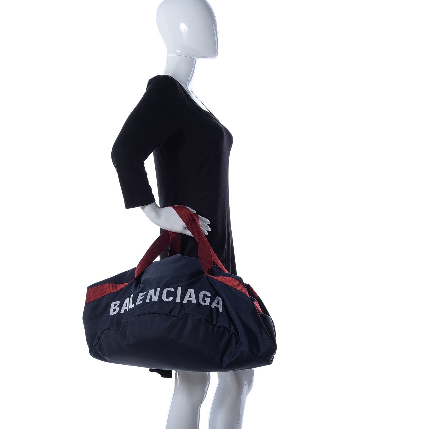 Balenciaga Textured Sport Nylon Logo Embroidered S Wheel Gym Bag Bleu Navy Rouge 2 of 8