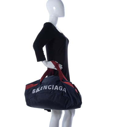 Balenciaga Textured Sport Nylon Logo Embroidered S Wheel Gym Bag Bleu Navy Rouge 2 of 8
