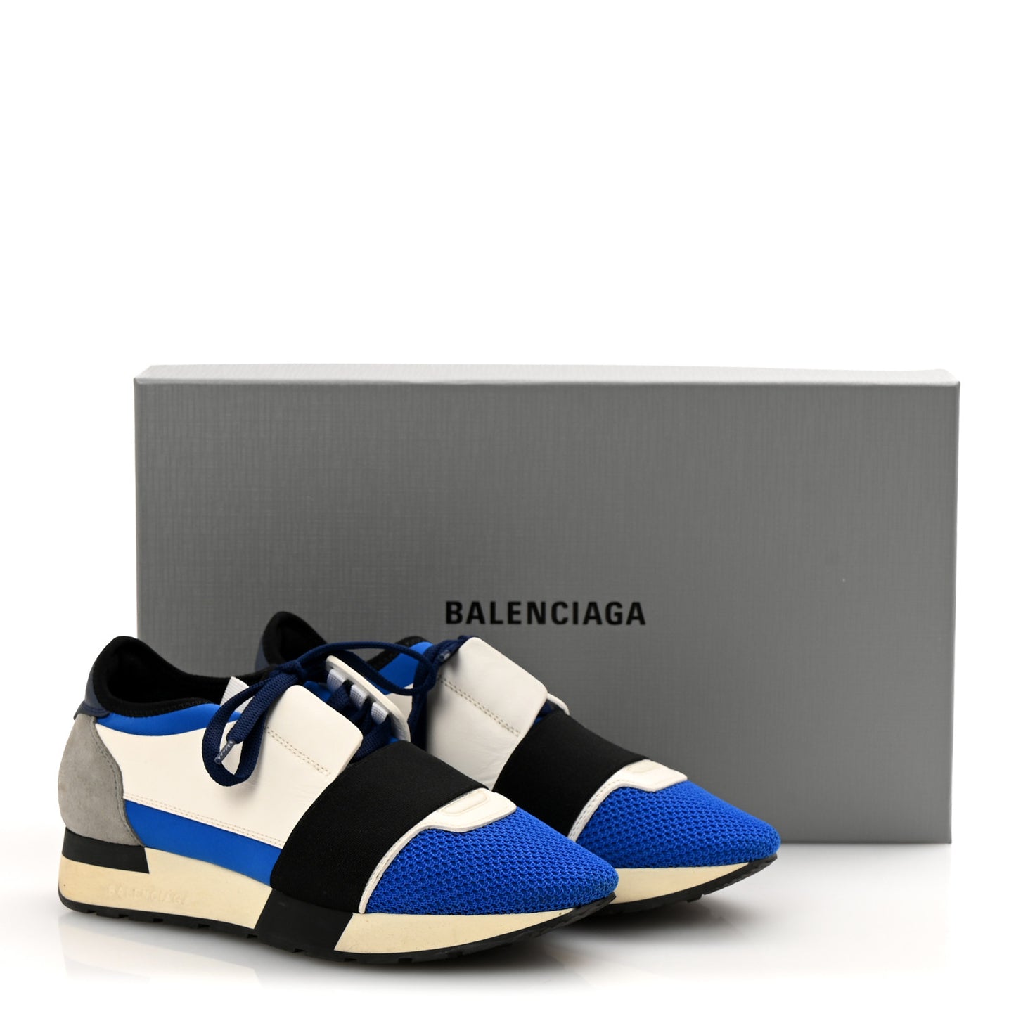 Mesh Neoprene Calfskin Suede Womens Race Runner Sneakers 37 Bleu Saphir White Black