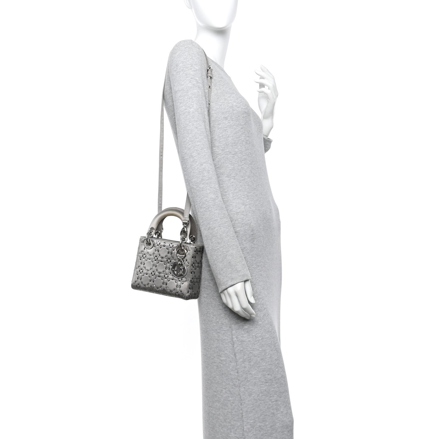 Christian Dior Satin Crystal Cannage Mini Lady Dior Gray 2 of 11