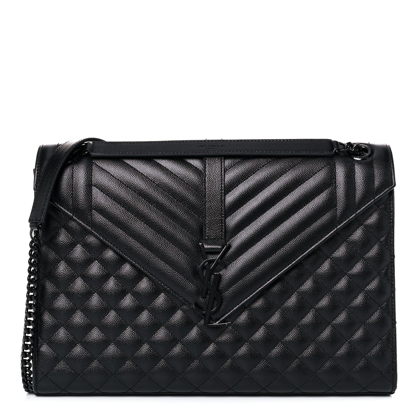 Grain De Poudre Textured Mixed Matelasse Large Triquilt Monogram Monochrome Satchel Black
