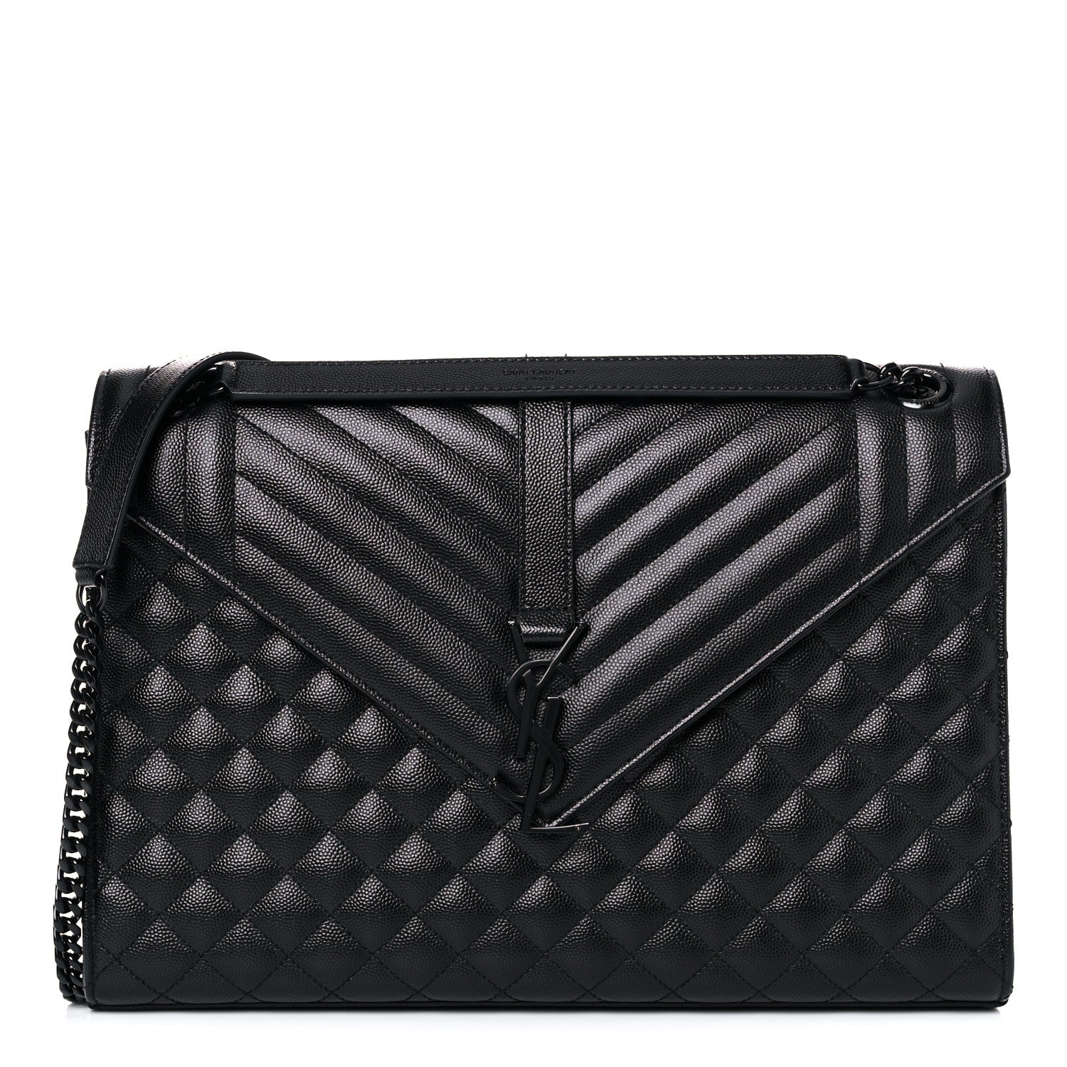 Saint Laurent Grain De Poudre Textured Mixed Matelasse Large Triquilt Monogram Monochrome Satchel Black 1 of 10