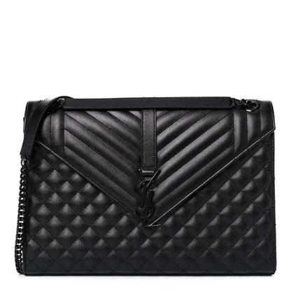 Saint Laurent Grain De Poudre Textured Mixed Matelasse Large Triquilt Monogram Monochrome Satchel Black 1 of 10