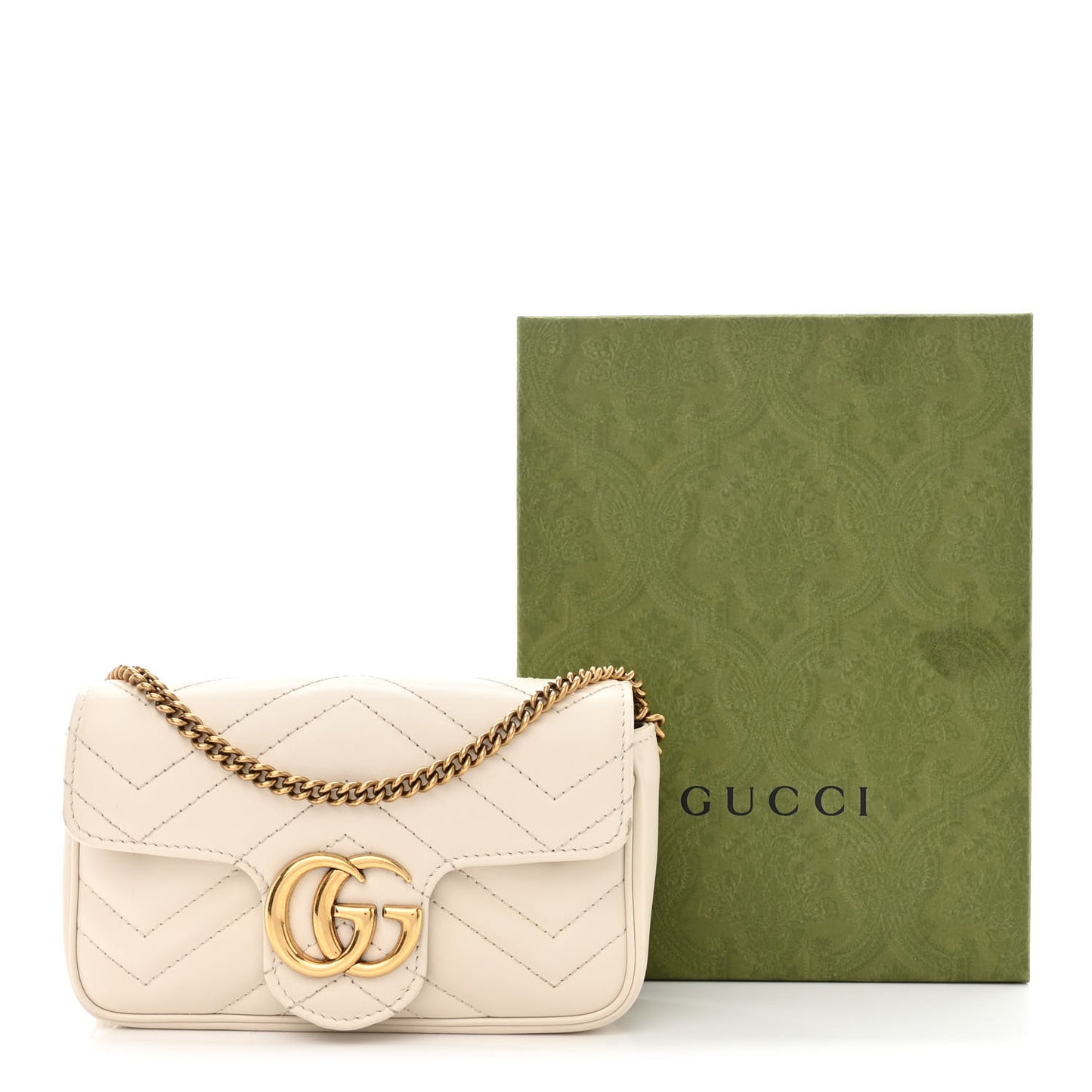 Calfskin Matelasse Super Mini GG Marmont Shoulder Bag White