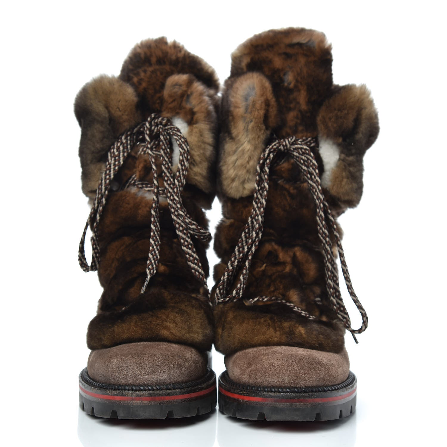 Christian Louboutin Suede Orylag Fur Snow Black Flat Hiking Boots 41 Testa Di Moro Naturel 2 of 8