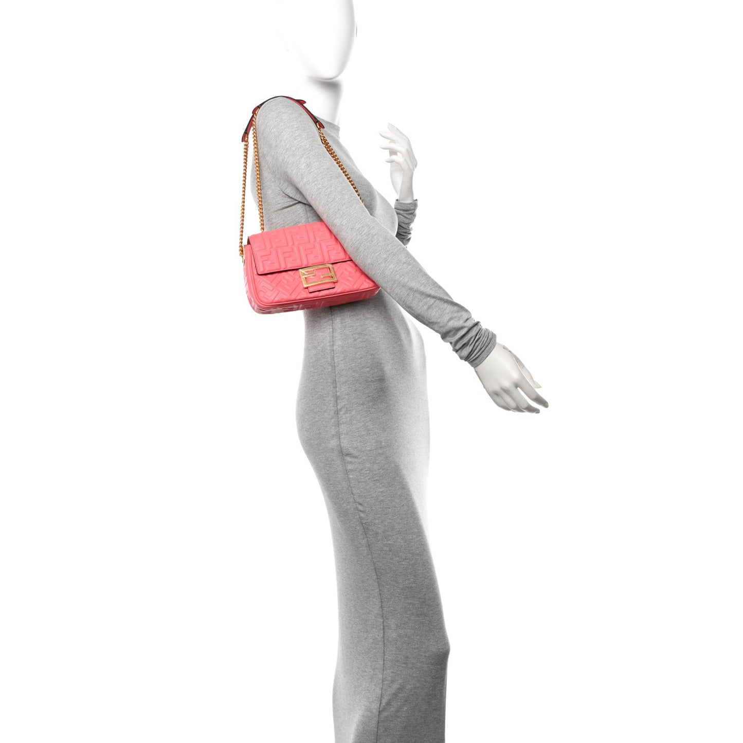 Nappa Small FF Embossed Midi Chain Baguette Pink Dalia