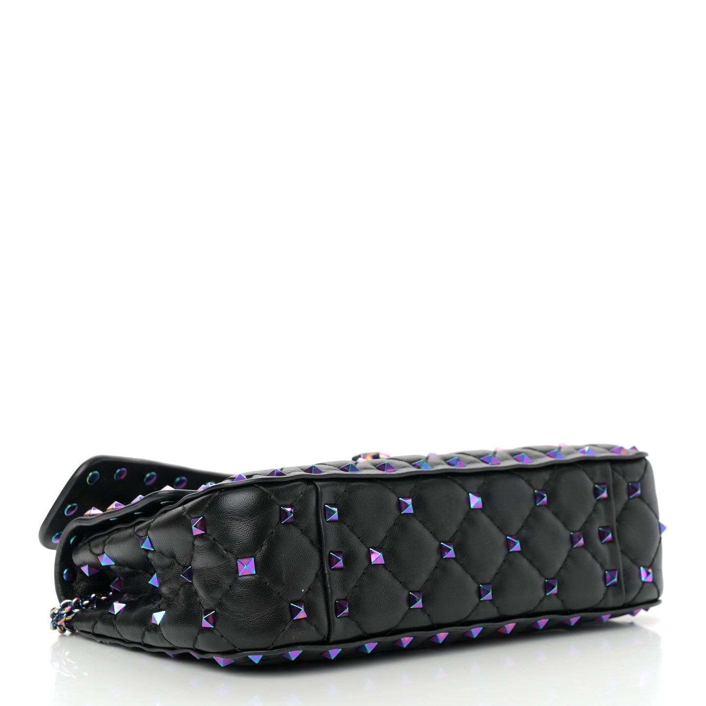 Lambskin Oil Slick Small Rockstud Spike Shoulder Bag Black