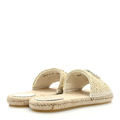 Gucci Raffia Interlocking G Flat Slide Espadrille Sandals 40 White 4 of 8