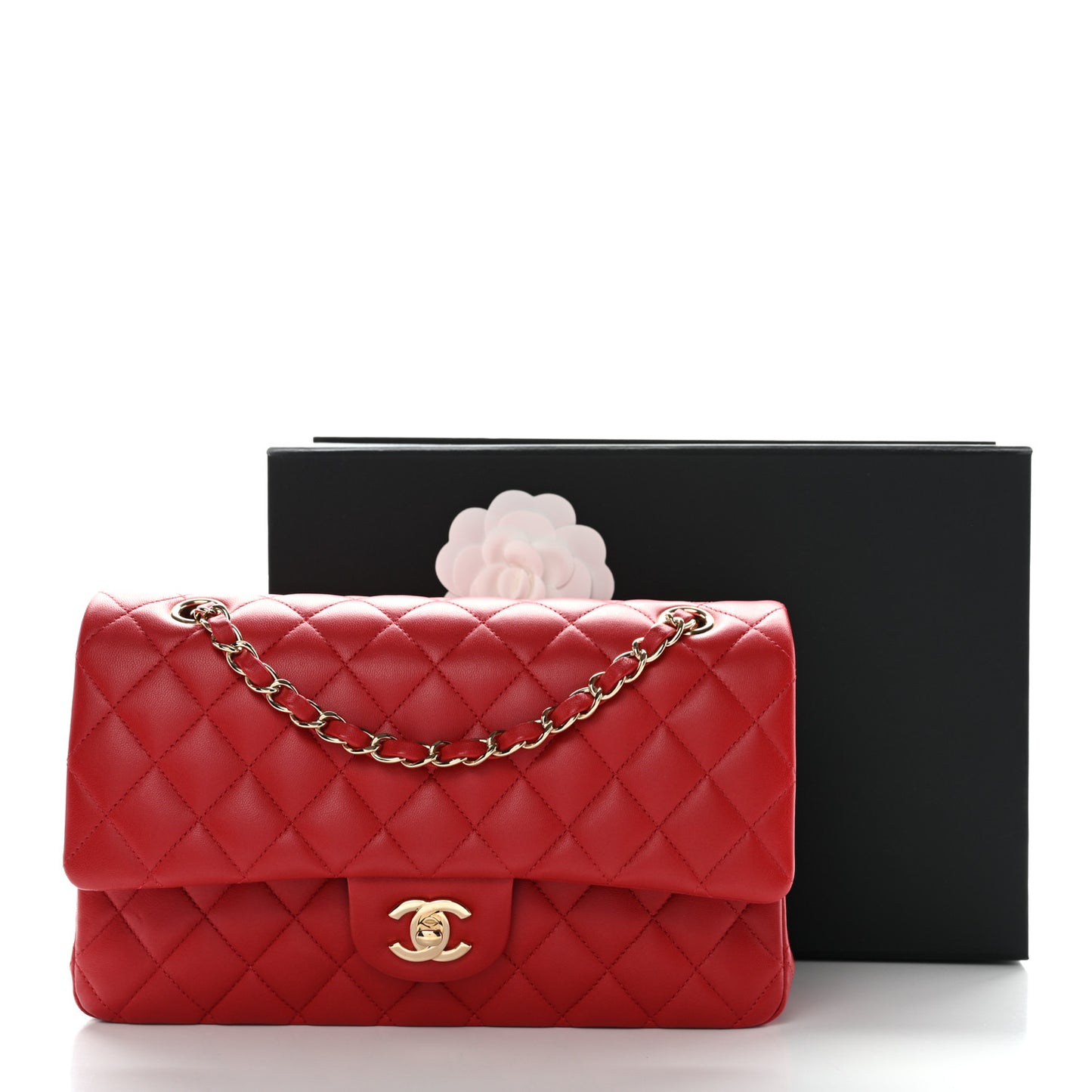 Lambskin Quilted Medium Double Flap Red