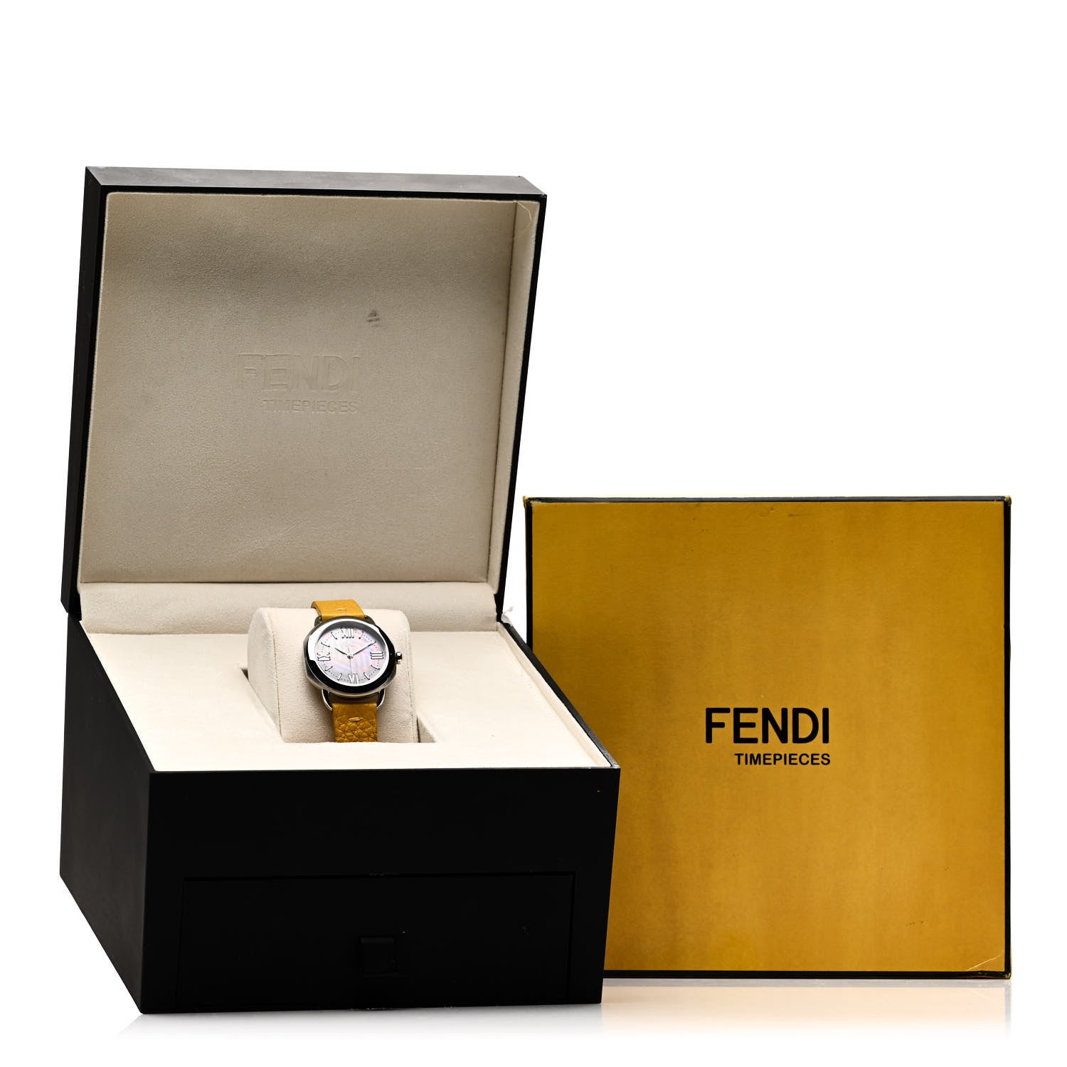 Fendi Stainless Steel Calfskin Mother of Pearl 36mm Selleria Quartz Watch Yellow 5 of 5