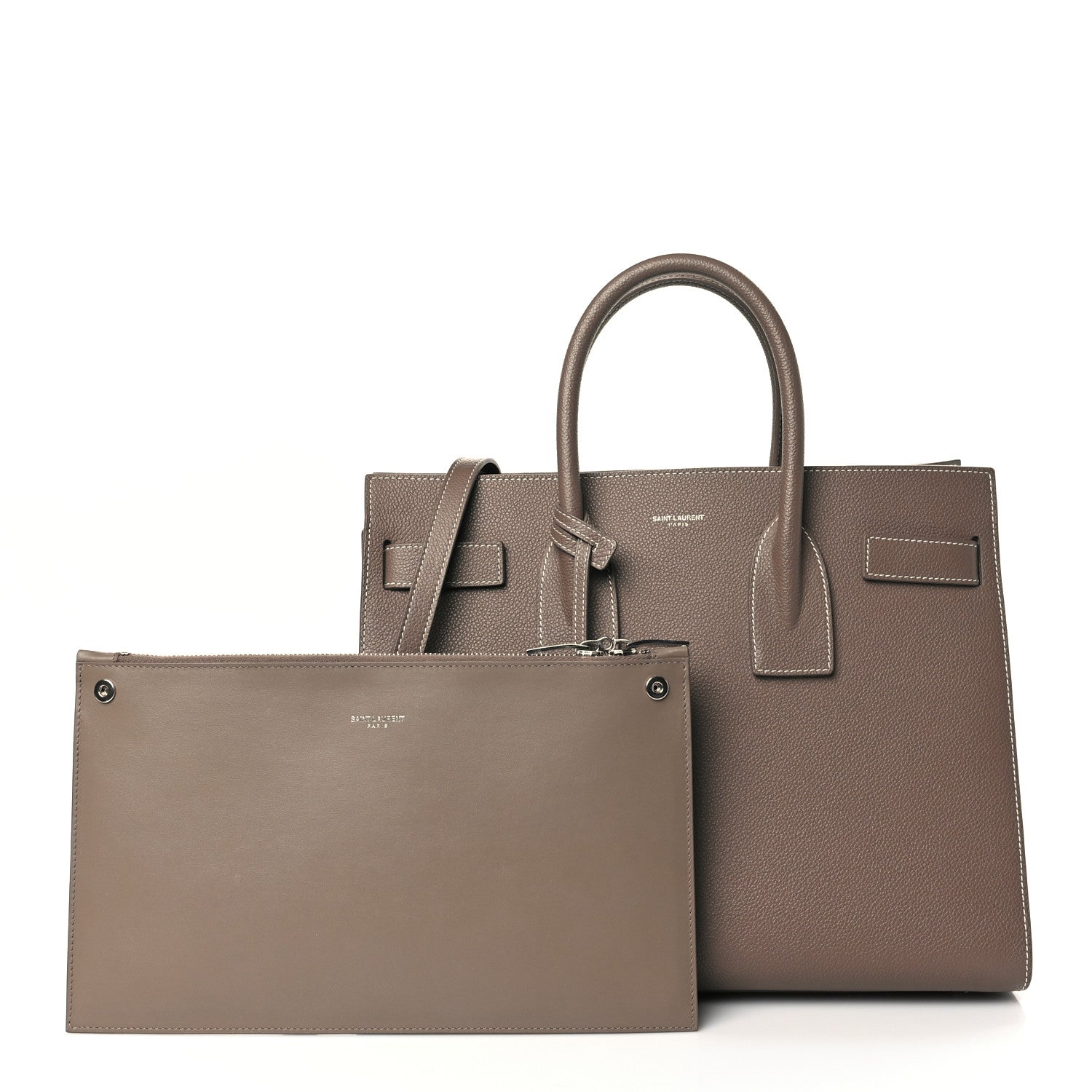 Saint Laurent Grained Calfskin Topstitch Small Classic Sac De Jour Taupe 1 of 9