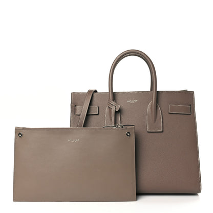 Saint Laurent Grained Calfskin Topstitch Small Classic Sac De Jour Taupe 1 of 9
