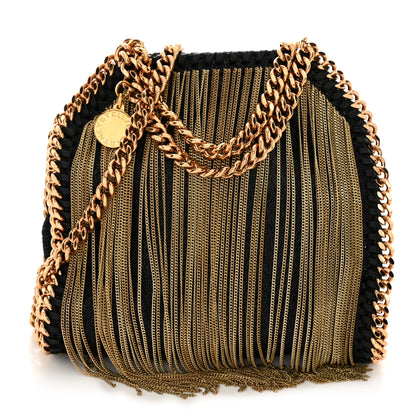 Stella McCartney Eco Suede Tiny Fringe Falabella Tote Black Gold 1 of 9