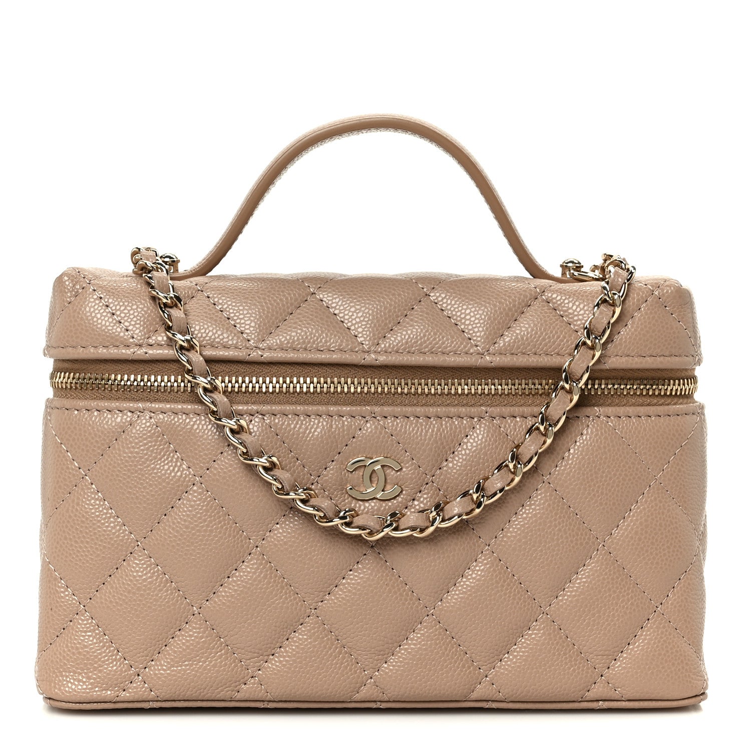 Chanel Caviar Quilted Top Handle Slim Vanity With Chain Dark Beige 1 of 11