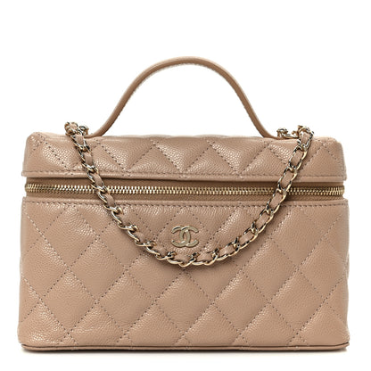 Chanel Caviar Quilted Top Handle Slim Vanity With Chain Dark Beige 1 of 11