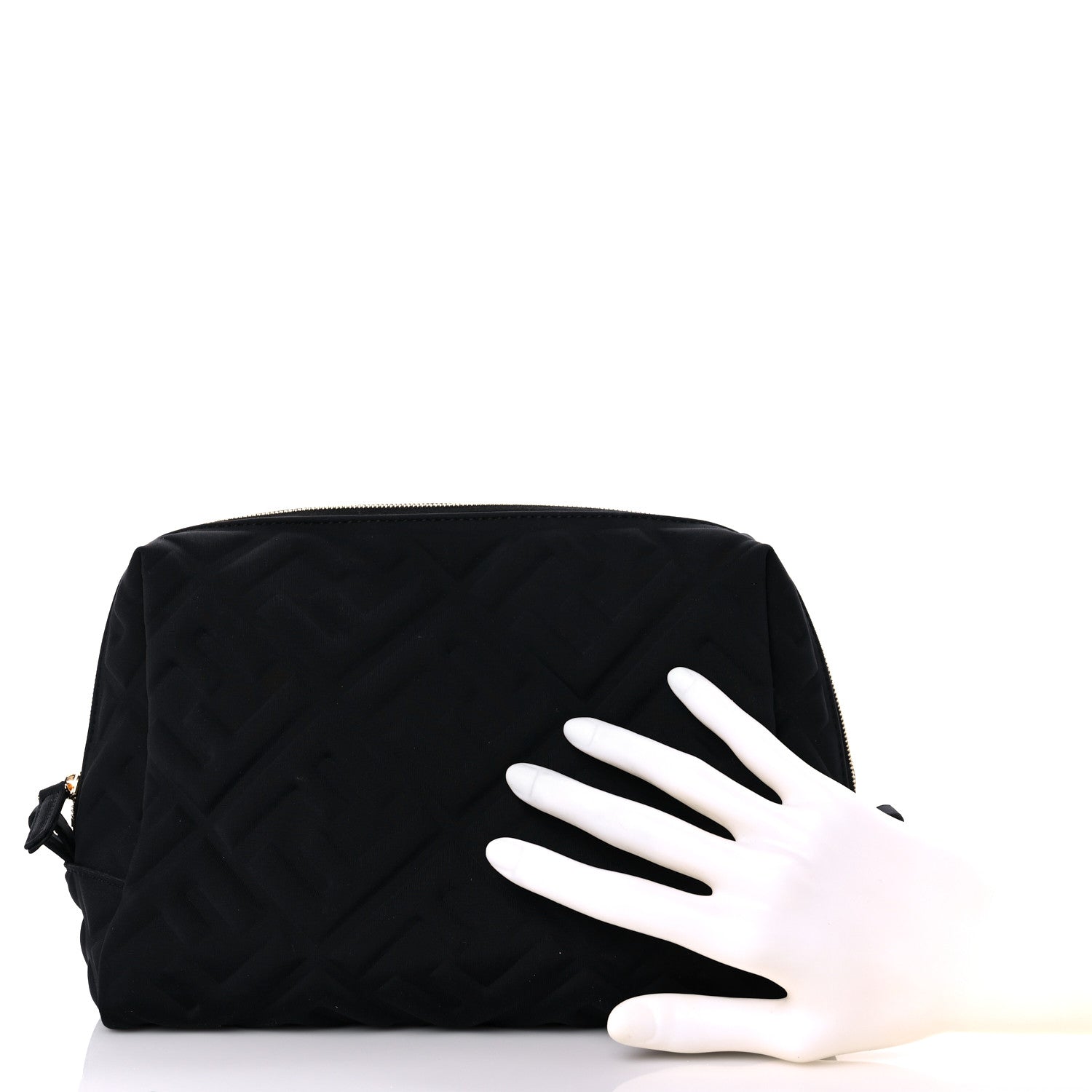 Fendi Lycra FF Embossed Medium Trapezoid Beauty Pouch Black 2 of 15