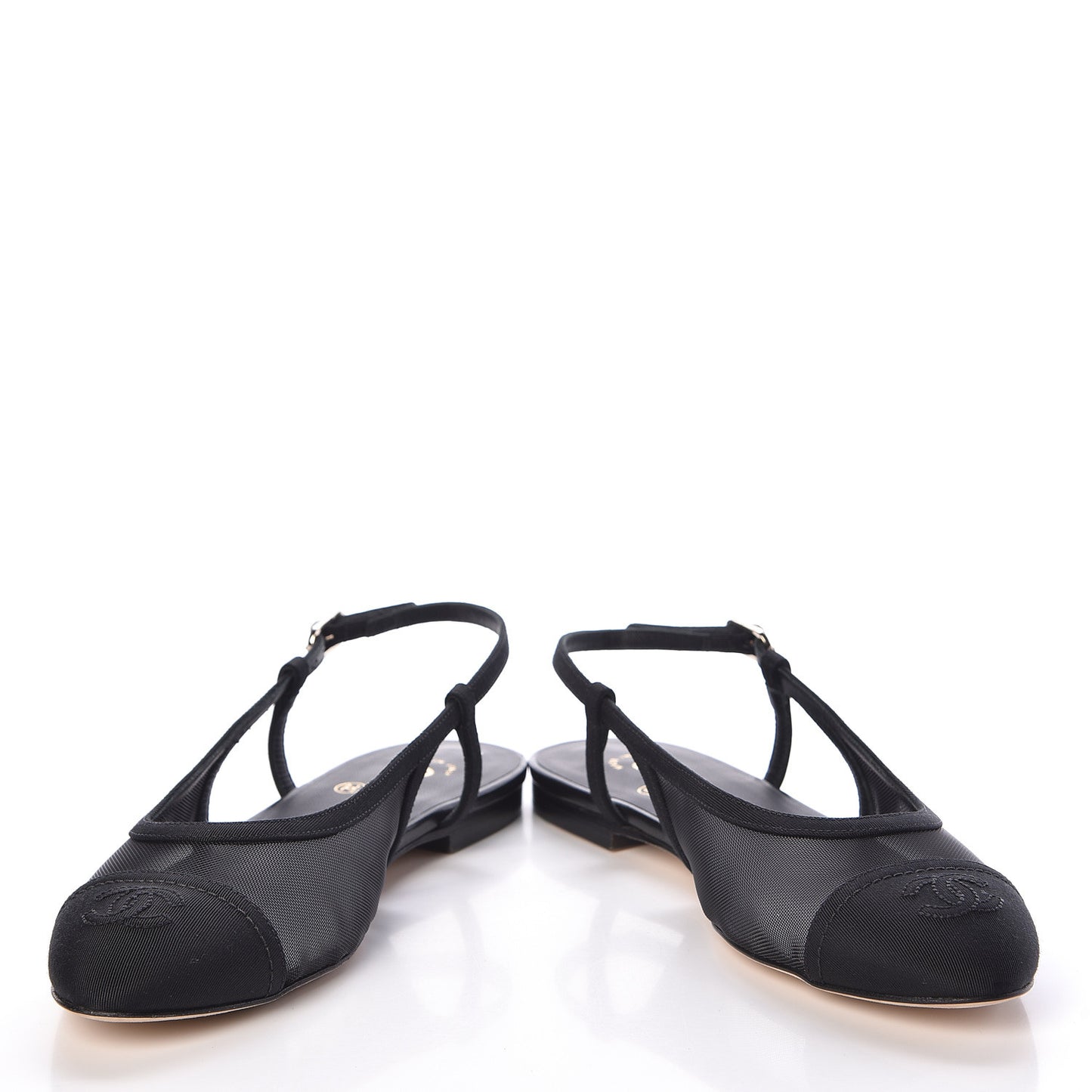Mesh Grosgrain Cap Toe CC Slingback Sandals 38 Black