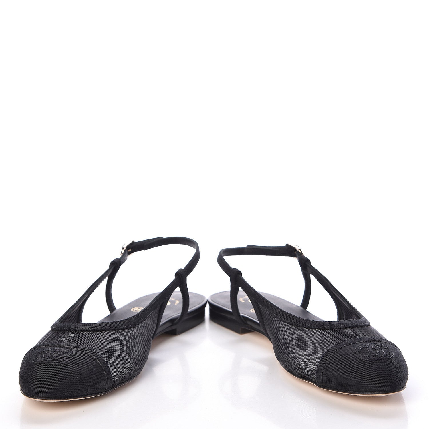 Chanel Mesh Grosgrain Cap Toe CC Slingback Sandals 38 Black 11 of 11