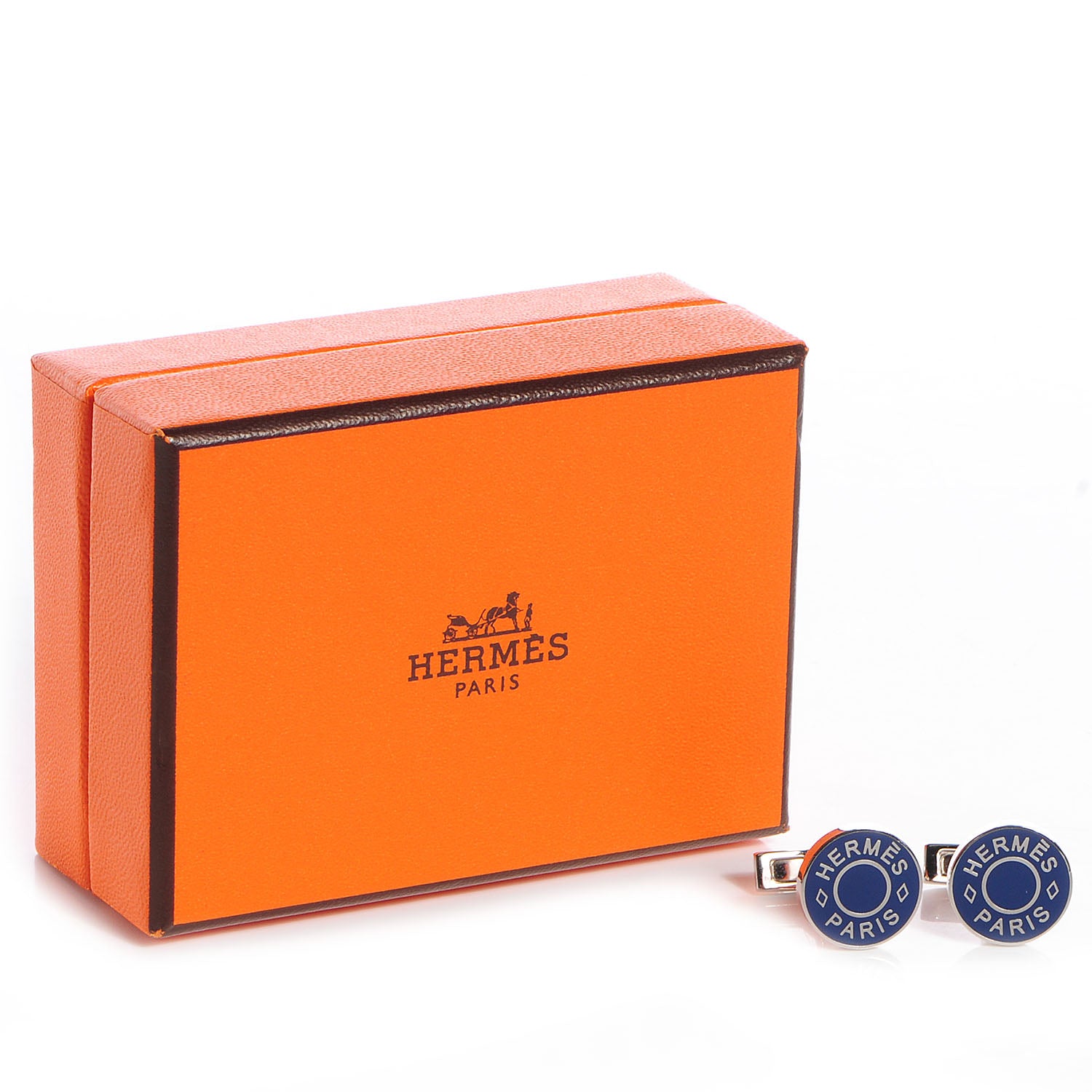 Hermes Licol 2 Lacquer and Metal Cufflinks Navy Bleu 6 of 6