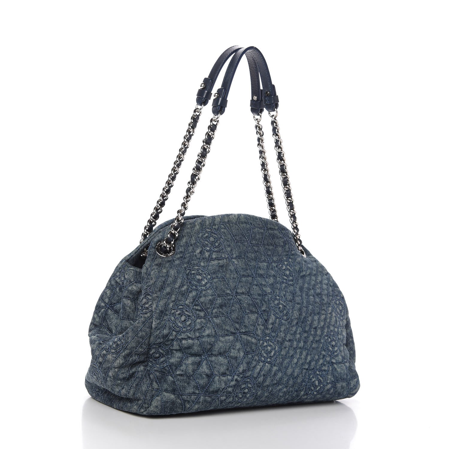 Chanel Denim Camellia Embroidered Large Just Mademoiselle Blue 3 of 10