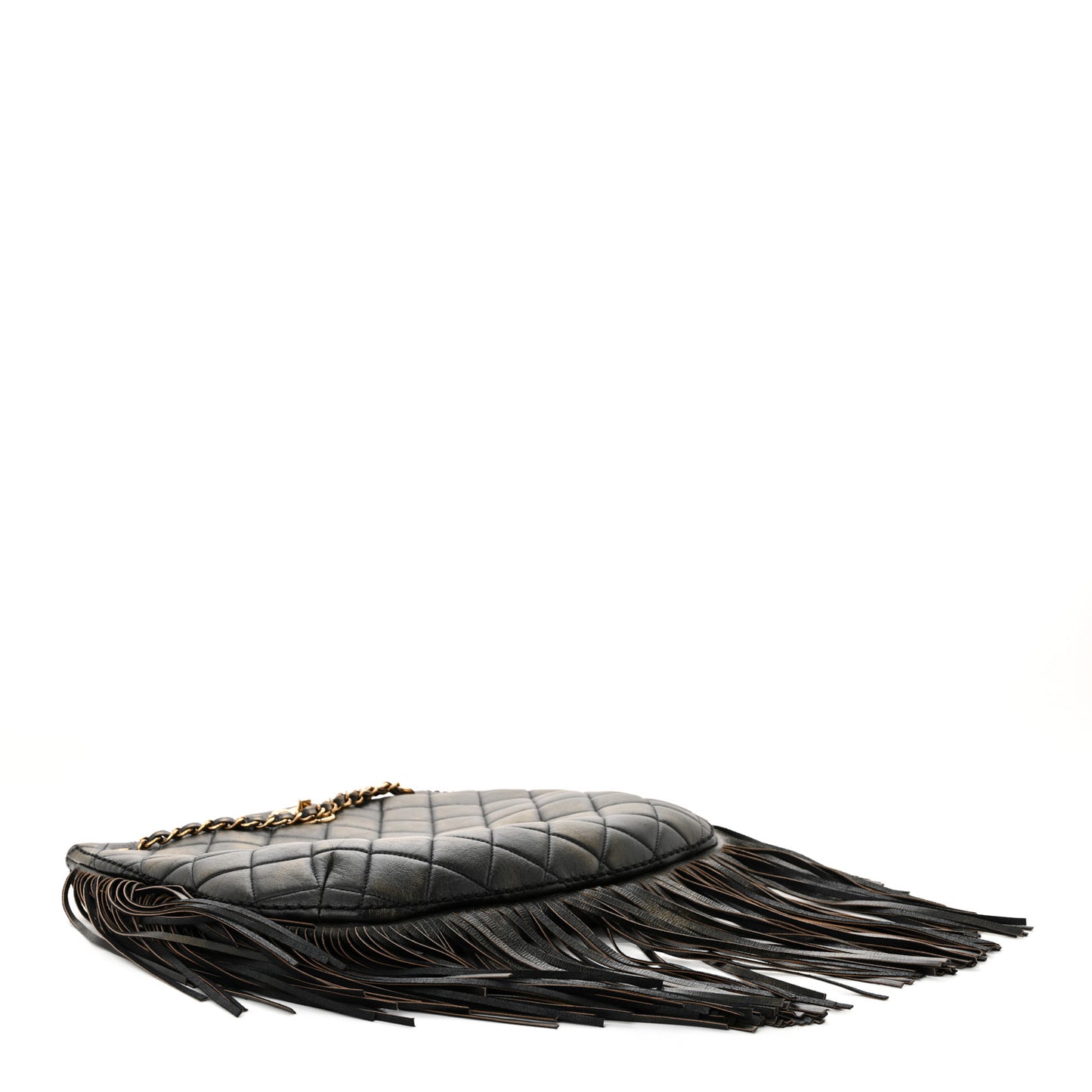 Calfskin Quilted Into The Fringe Hobo Black Gold