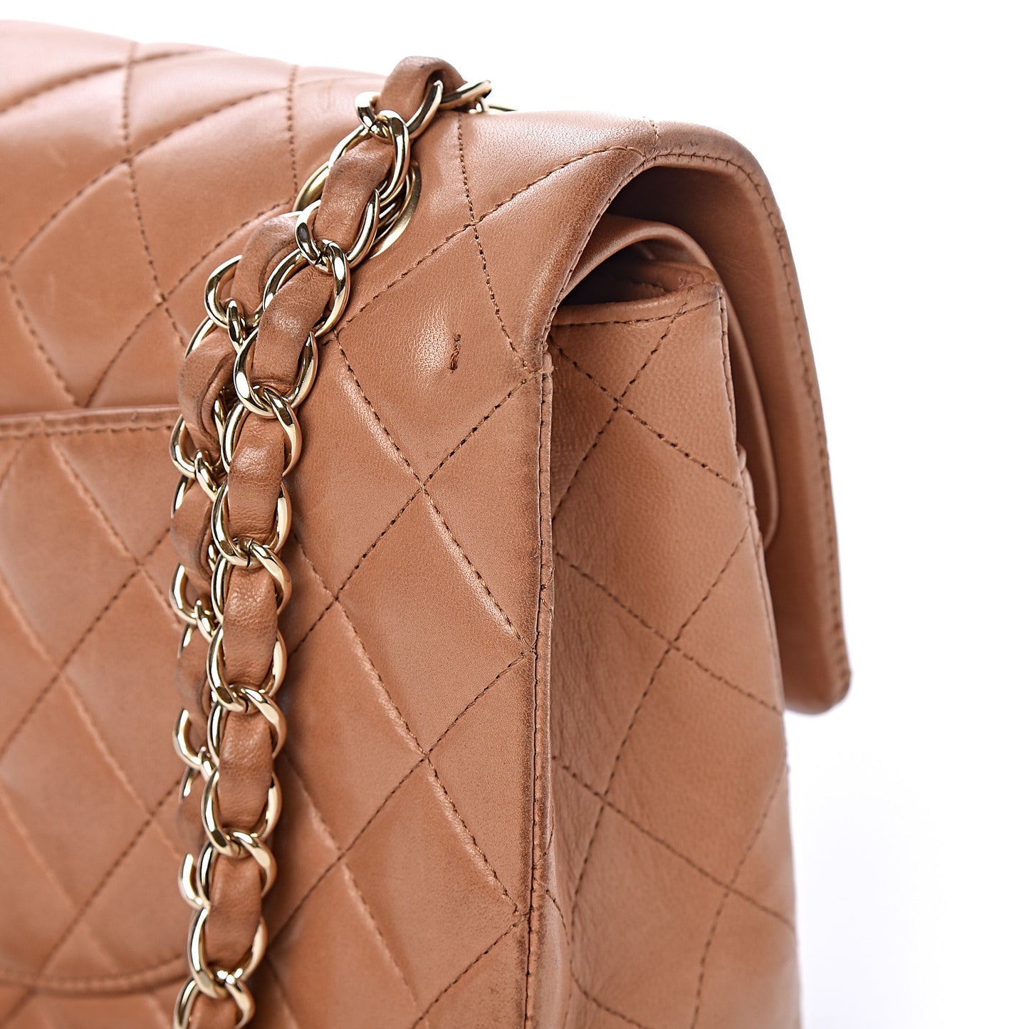 Lambskin Quilted Medium Double Flap Dark Beige