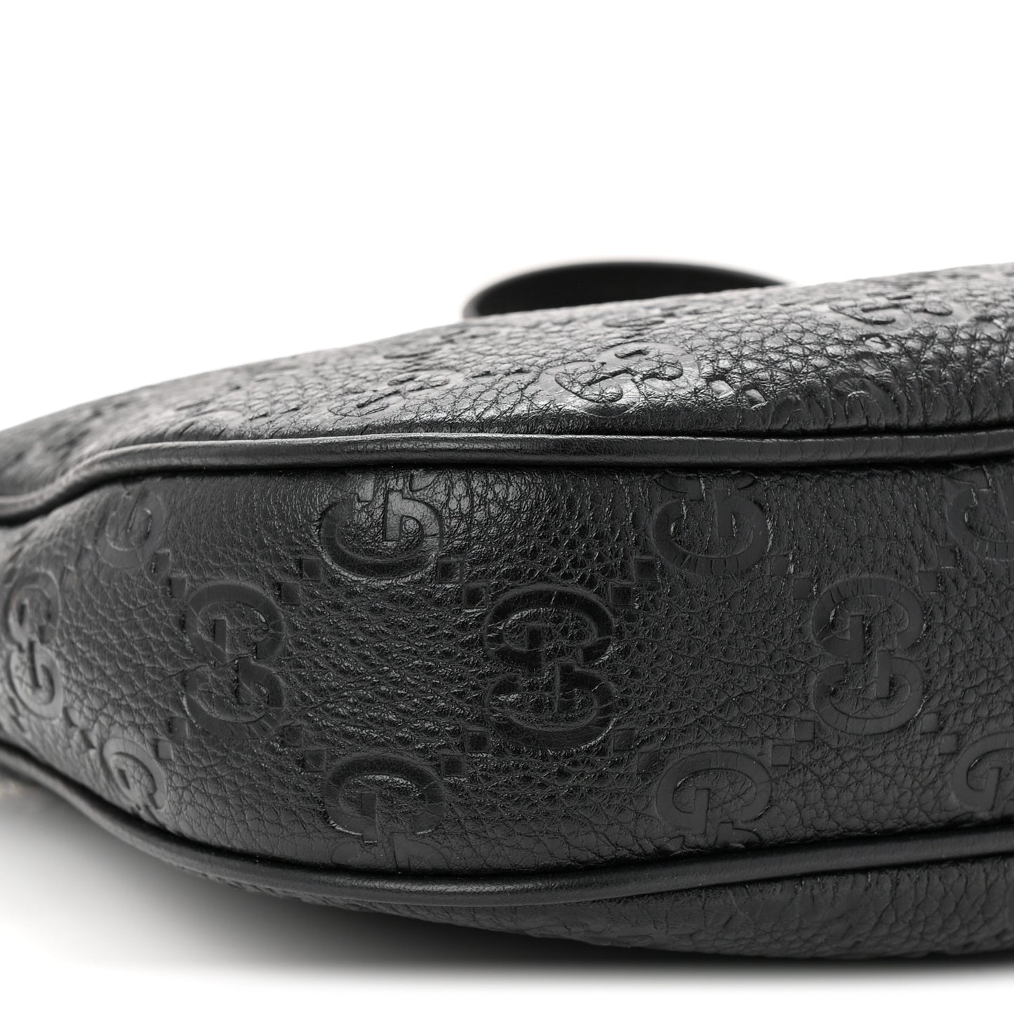 GG Grainy Calfskin Emblem Small Half Moon Shoulder Bag Black