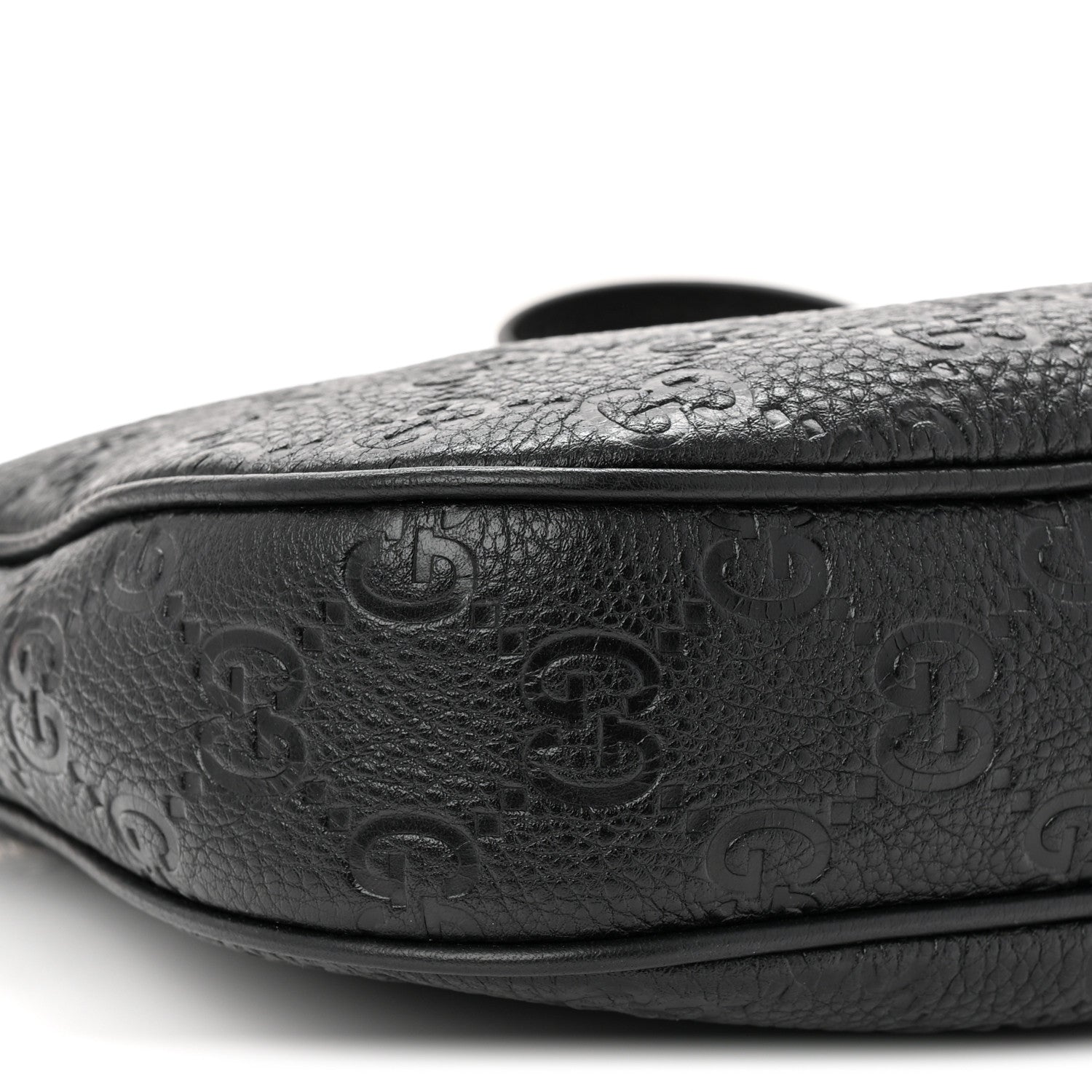 Gucci GG Grainy Calfskin Emblem Small Half Moon Shoulder Bag Black 9 of 10