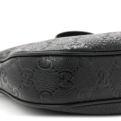Gucci GG Grainy Calfskin Emblem Small Half Moon Shoulder Bag Black 9 of 10