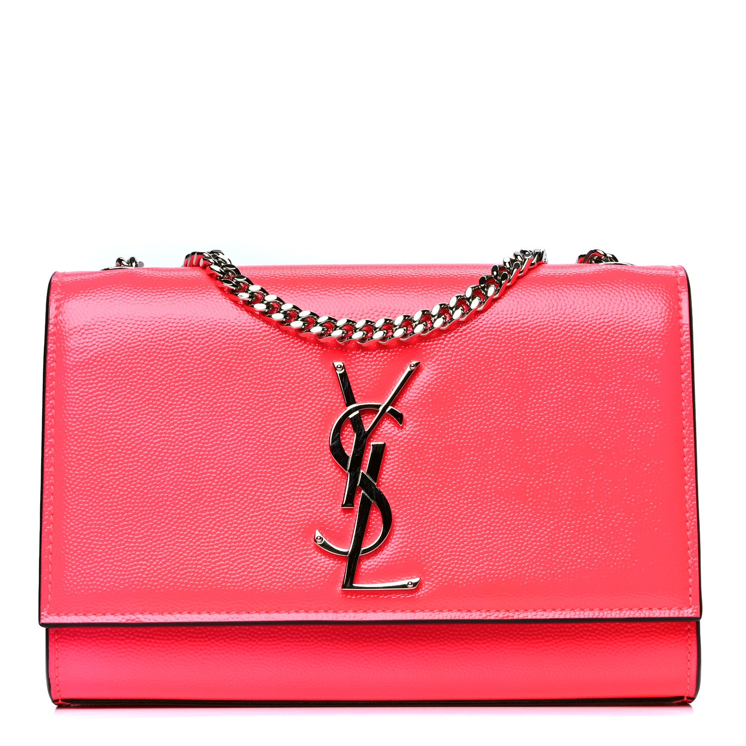 Saint Laurent Patent Grain de Poudre Small Monogram Kate Satchel Neon Pink 1 of 4