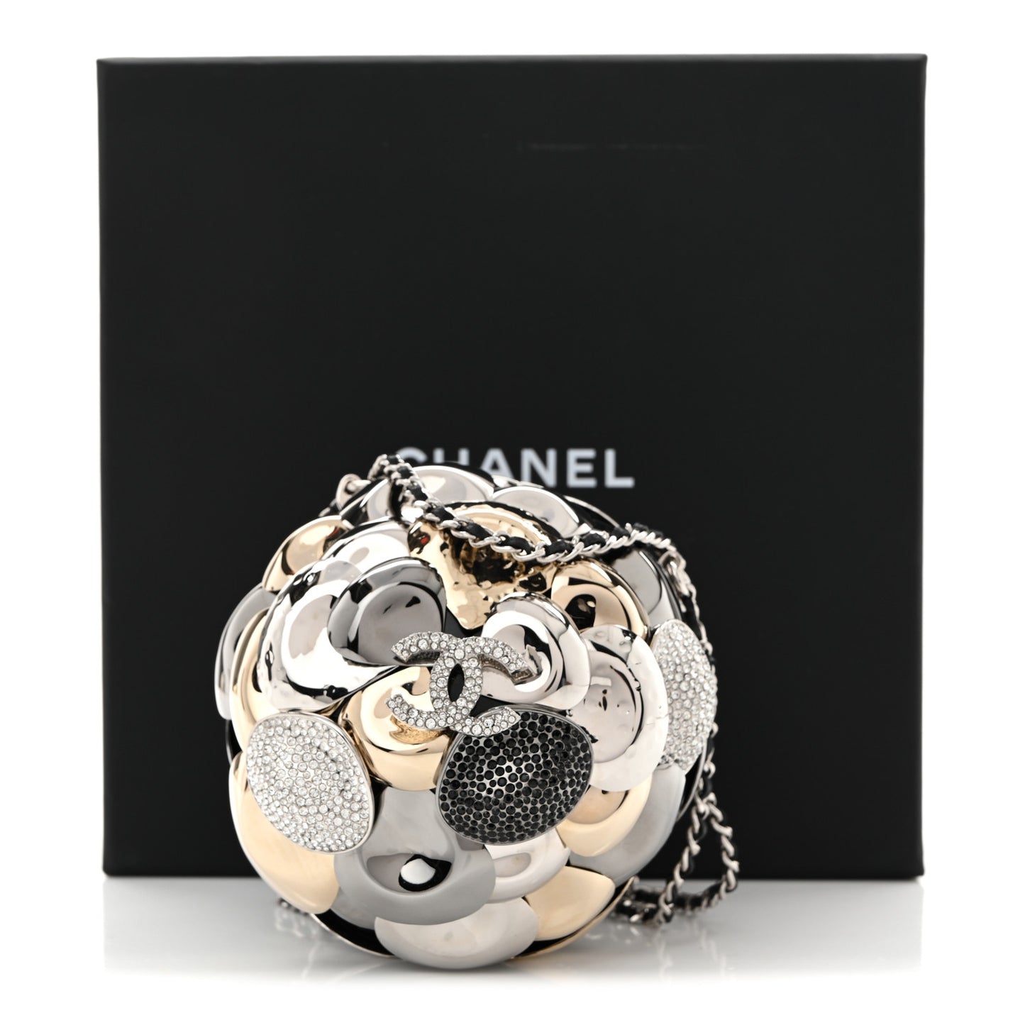 Metal Strass Crystal CC Camellia Minaudiere Clutch Gold Silver Black