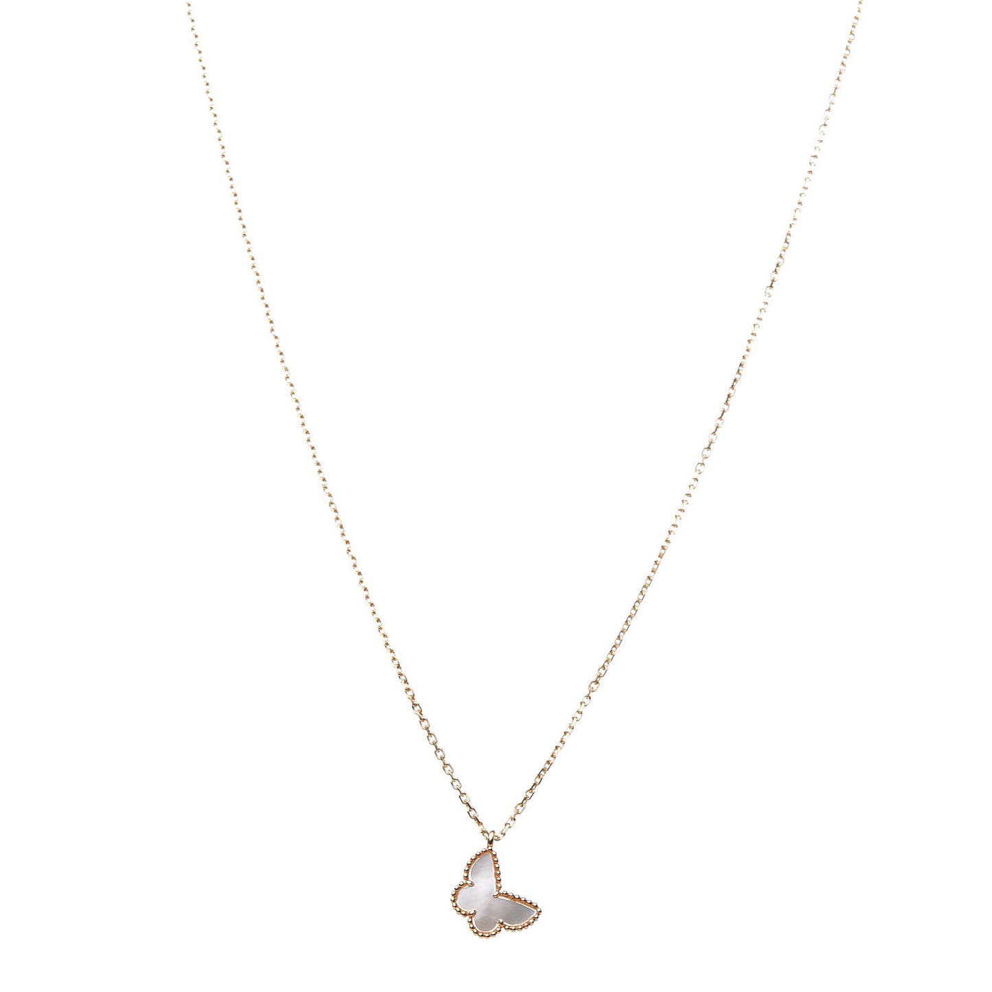 18K Yellow Gold Mother of Pearl Sweet Alhambra Butterfly Pendant Necklace