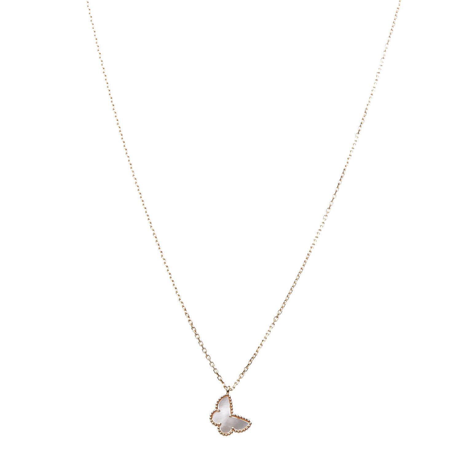 Van Cleef & Arpels 18K Yellow Gold Mother of Pearl Sweet Alhambra Butterfly Pendant Necklace 1 of 6