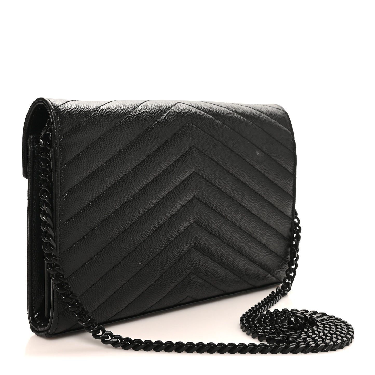 Grain De Poudre Matelasse Chevron Monogram Monochrome Chain Wallet Black