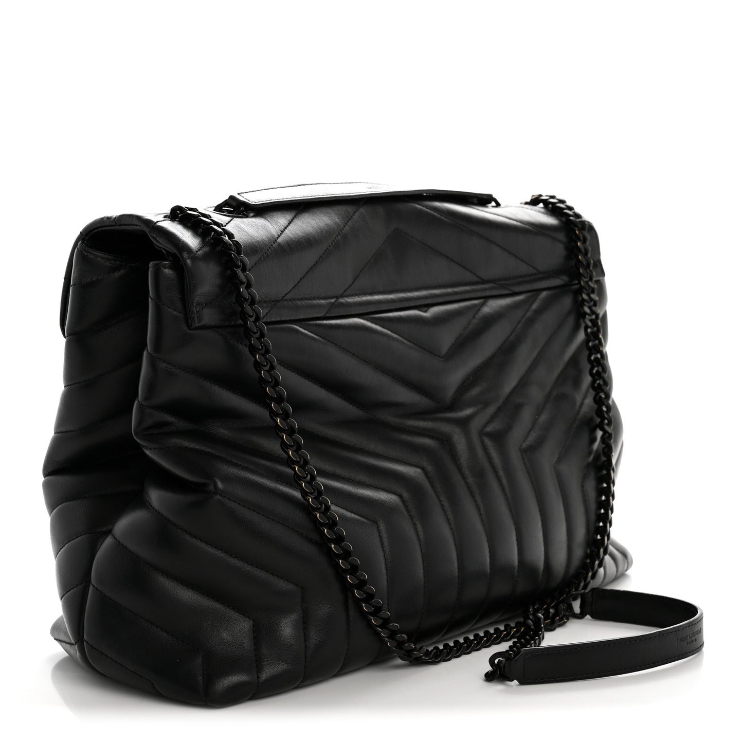 Calfskin Y Quilted Monogram Large Loulou Chain Satchel Black