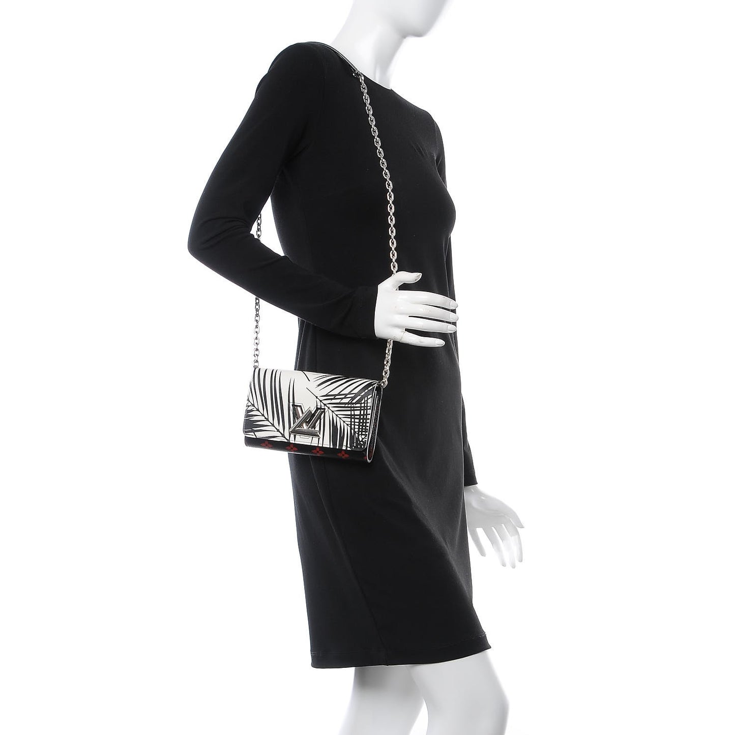 Monogram Palm Twist Chain Wallet Black White