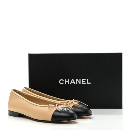 Chanel Lambskin Cap Toe Ballerina Flats 38 Beige Black 8 of 8