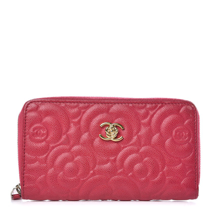 Chanel Caviar Camellia Embossed Small Zip Around Wallet Dark Pink 1 of 11