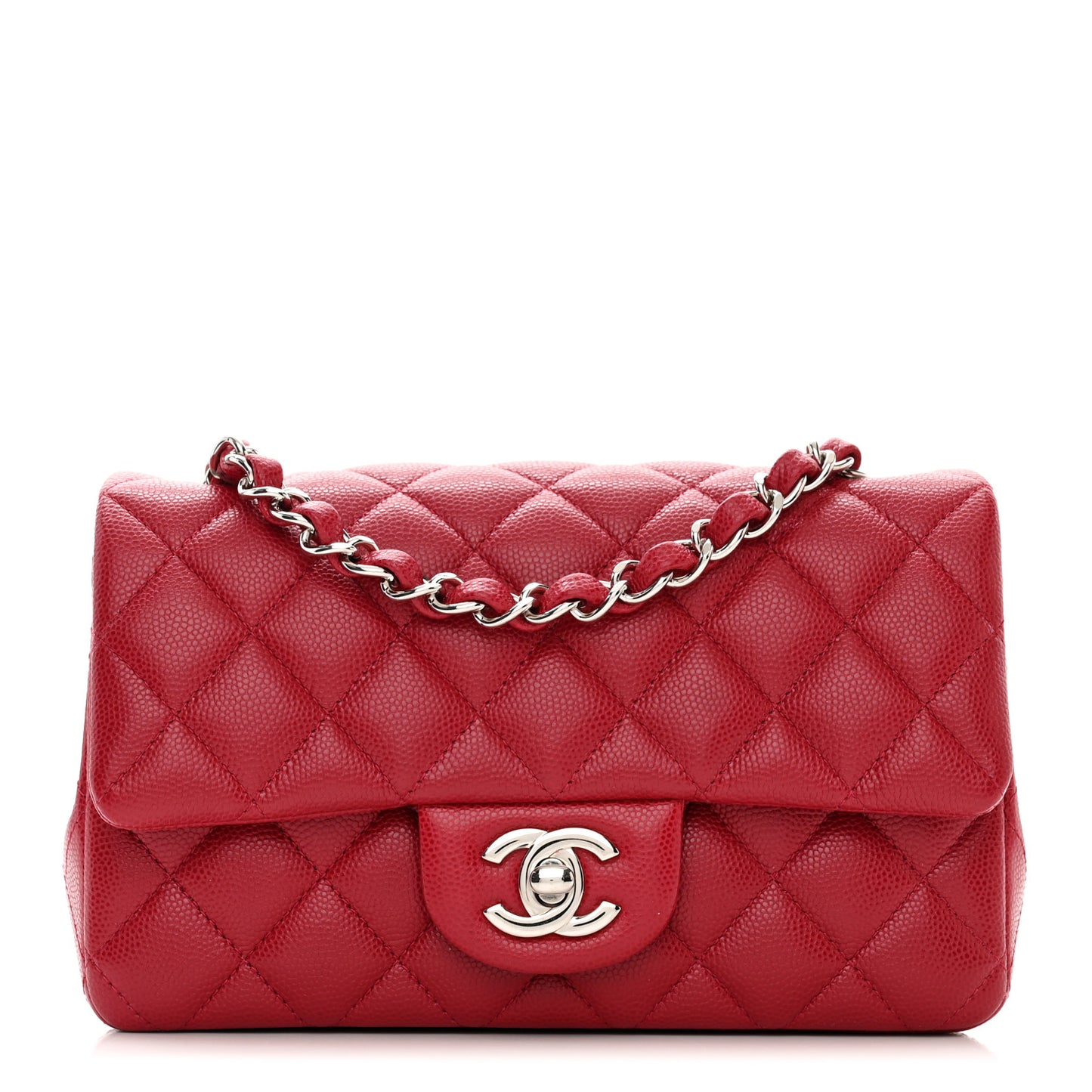 Caviar Quilted Mini Rectangular Flap Red