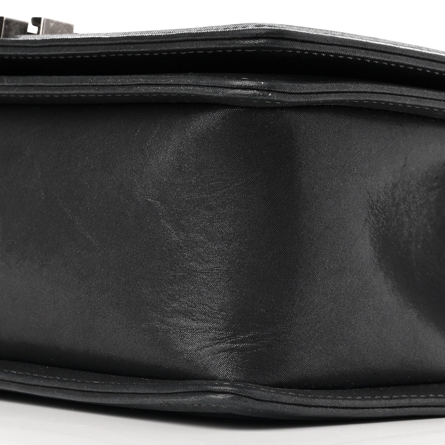 Iridescent Calfskin Embellished Double Stitch Medium Boy Flap Charcoal