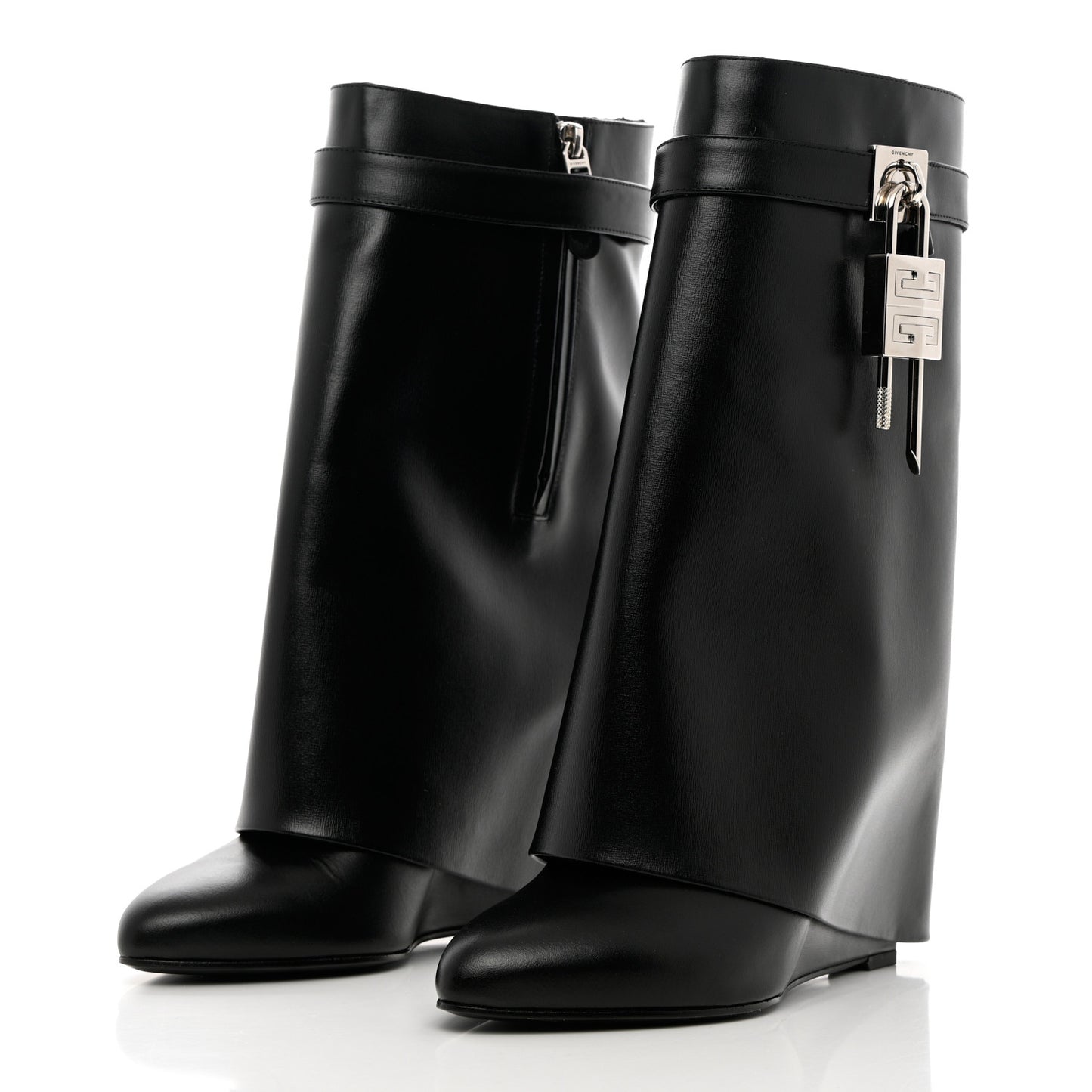 Calfskin Shark Lock Ankle Boots 40 Black