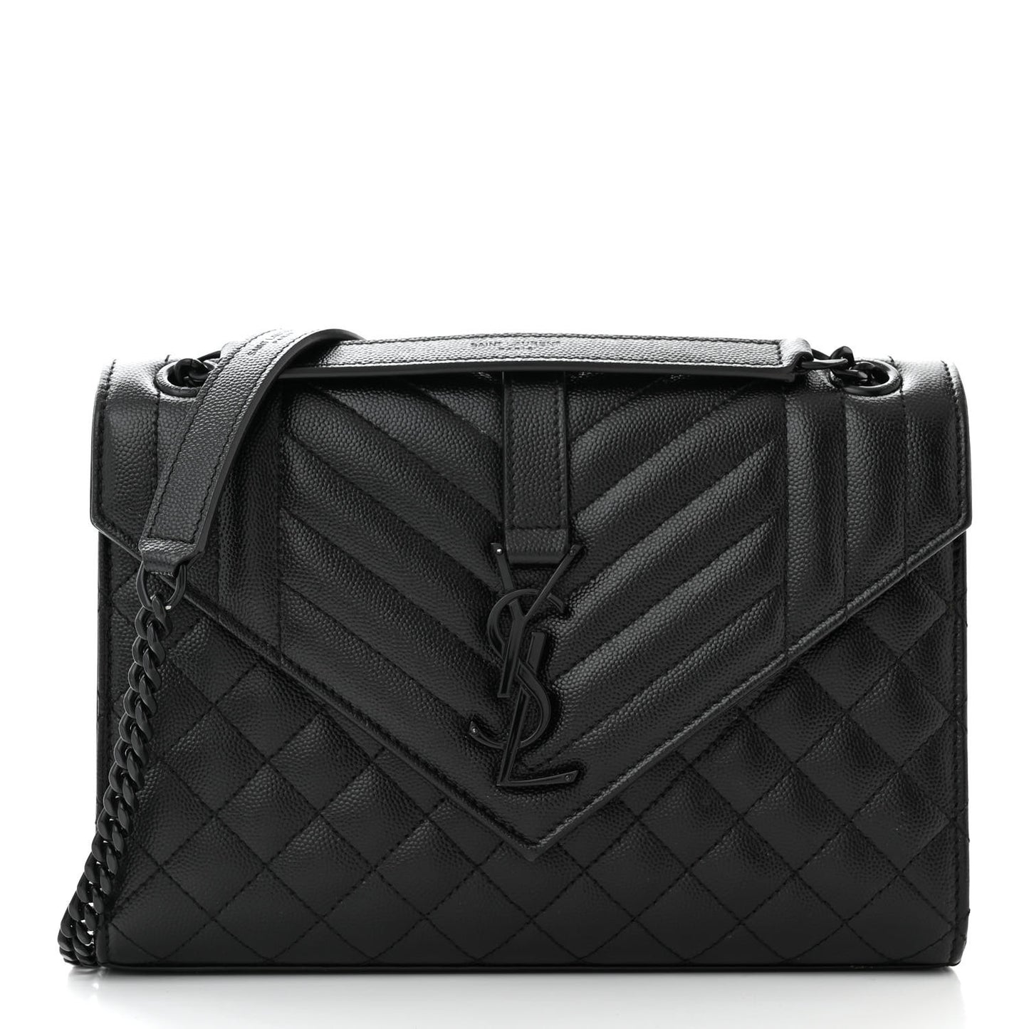 Grain De Poudre Textured Mixed Matelasse Triquilt Medium Monogram Monochrome Satchel Black