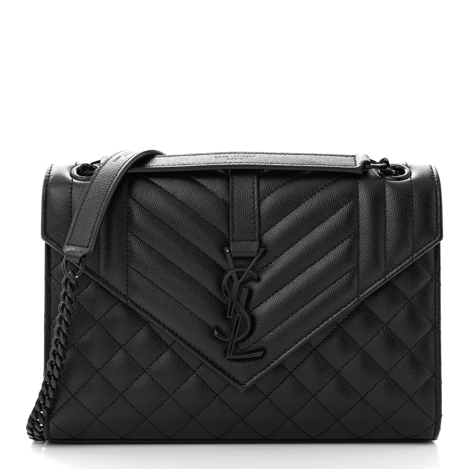 Saint Laurent Grain De Poudre Textured Mixed Matelasse Triquilt Medium Monogram Monochrome Satchel Black 1 of 11