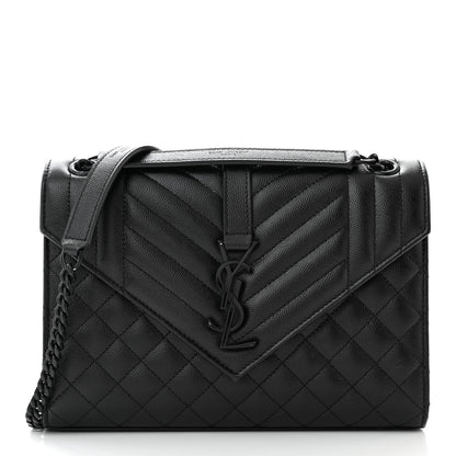 Saint Laurent Grain De Poudre Textured Mixed Matelasse Triquilt Medium Monogram Monochrome Satchel Black 1 of 11