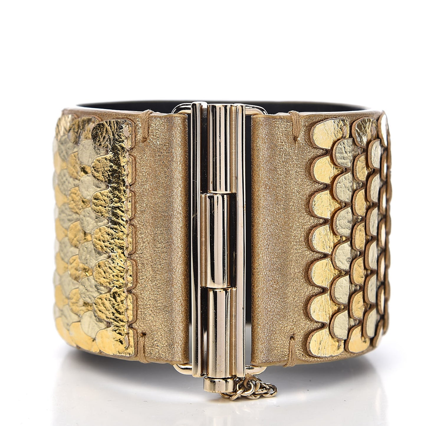 Metallic Goatskin Lambskin Calfskin CC Scales Cuff Gold
