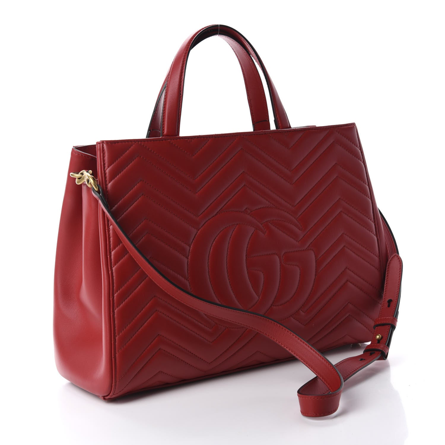 Gucci Calfskin Matelasse Medium GG Marmont Tote Hibiscus Red 3 of 12