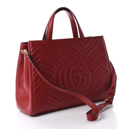 Gucci Calfskin Matelasse Medium GG Marmont Tote Hibiscus Red 3 of 12